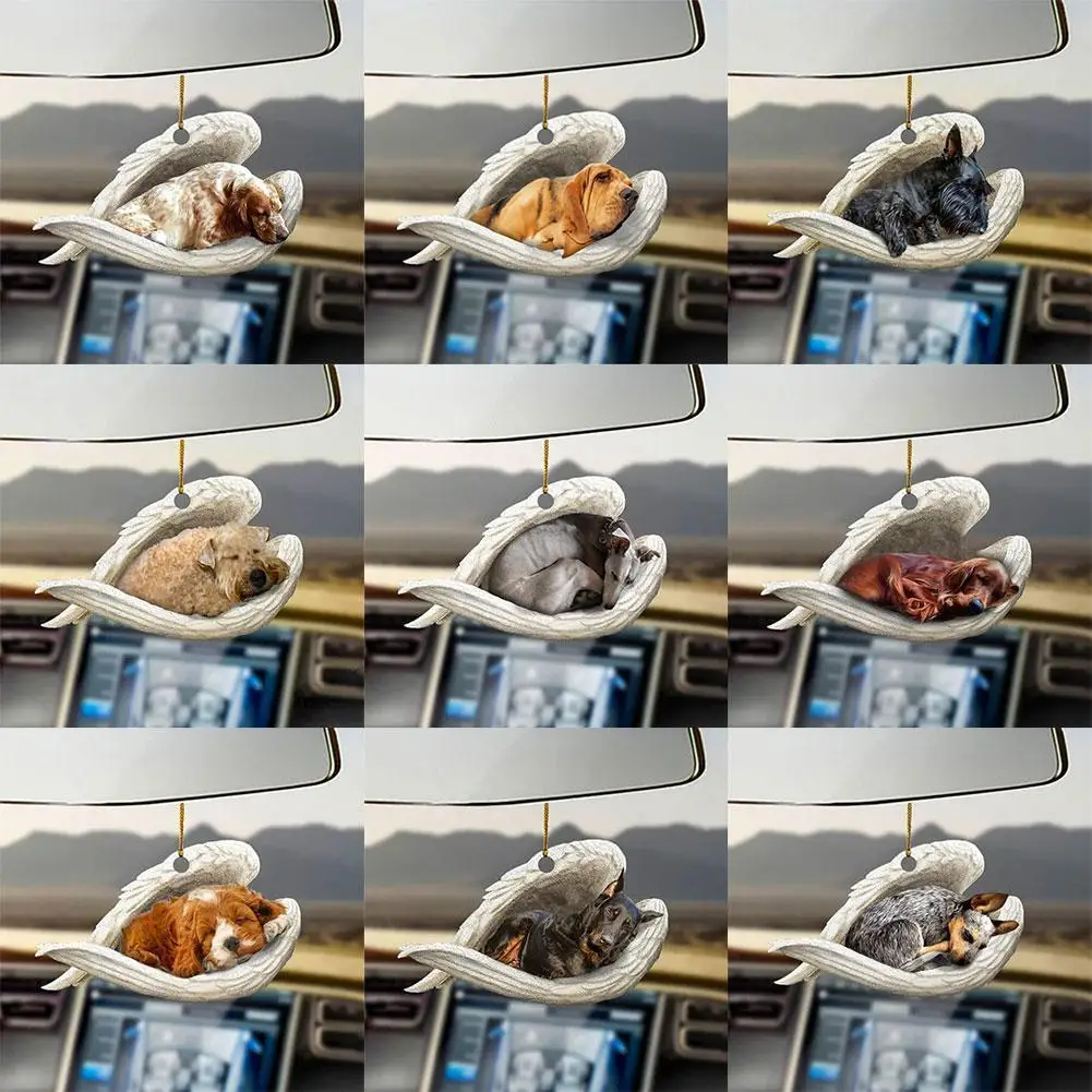 

Car Pendant Angel Dog Ornament Automobile Rearview Mirror Hanging Pendant Ornaments Cute Car Hanging Ornament Keychain