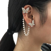 ae canflywomen clip on fake earrings clip earrings pearl butterfly earcuff ear without piercing hip hop fashion girl ear jewelry