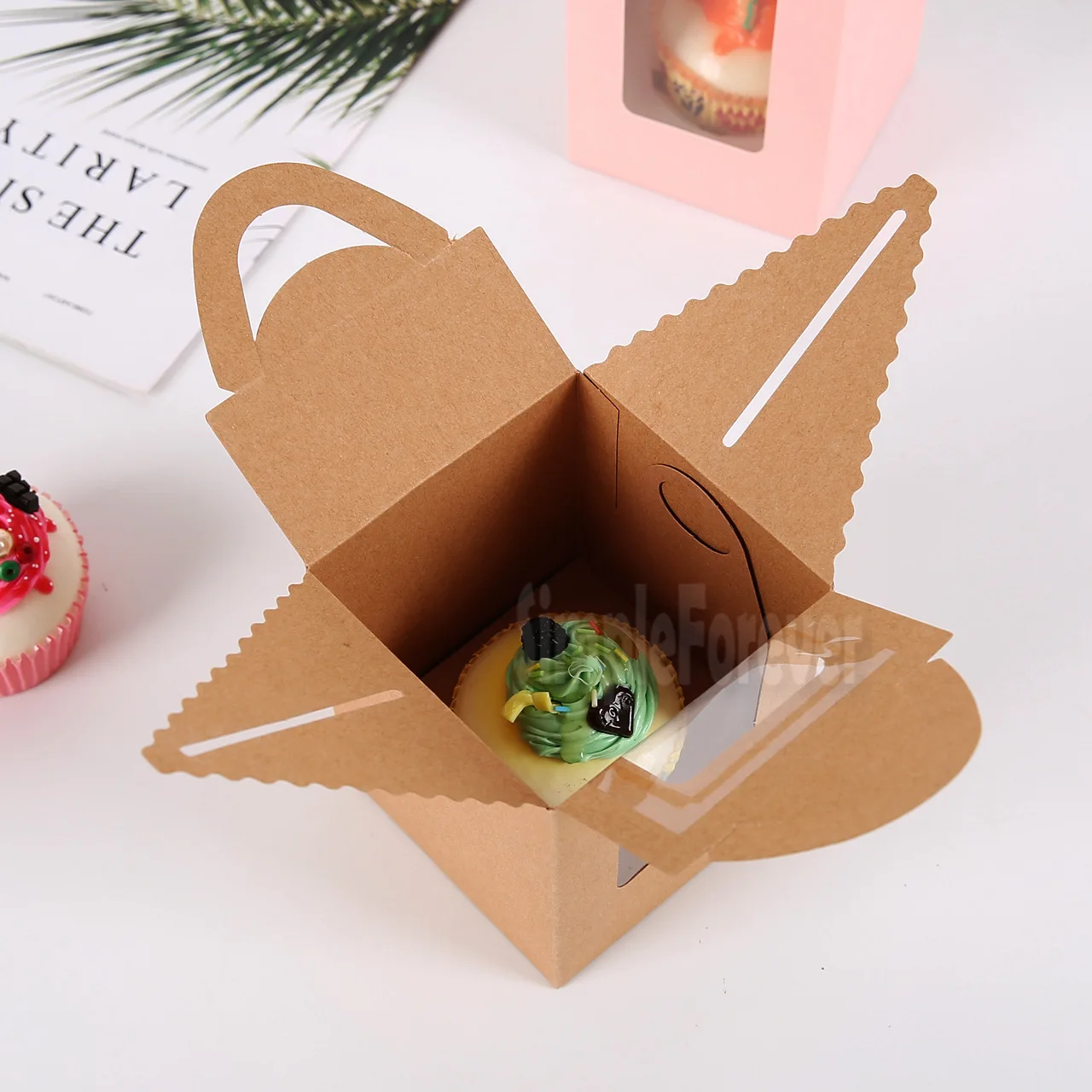 100 шт./лот коробки для кексов с окошком и ручкой коробка макарунов/коробка