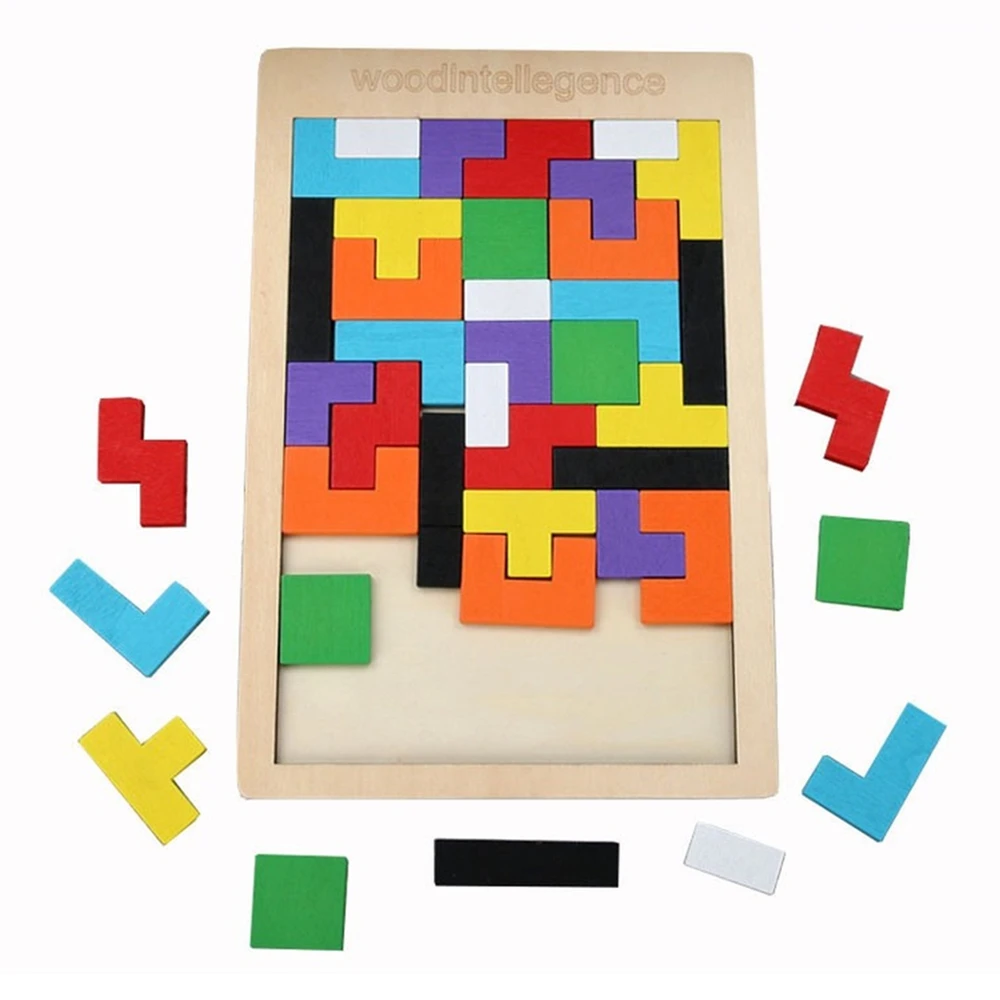 Colorful 3D Puzzle Wooden Tangram Math Toys Tetris Game Children Pre-school Magination Intellectual Educational Toy for Kids | Игрушки и