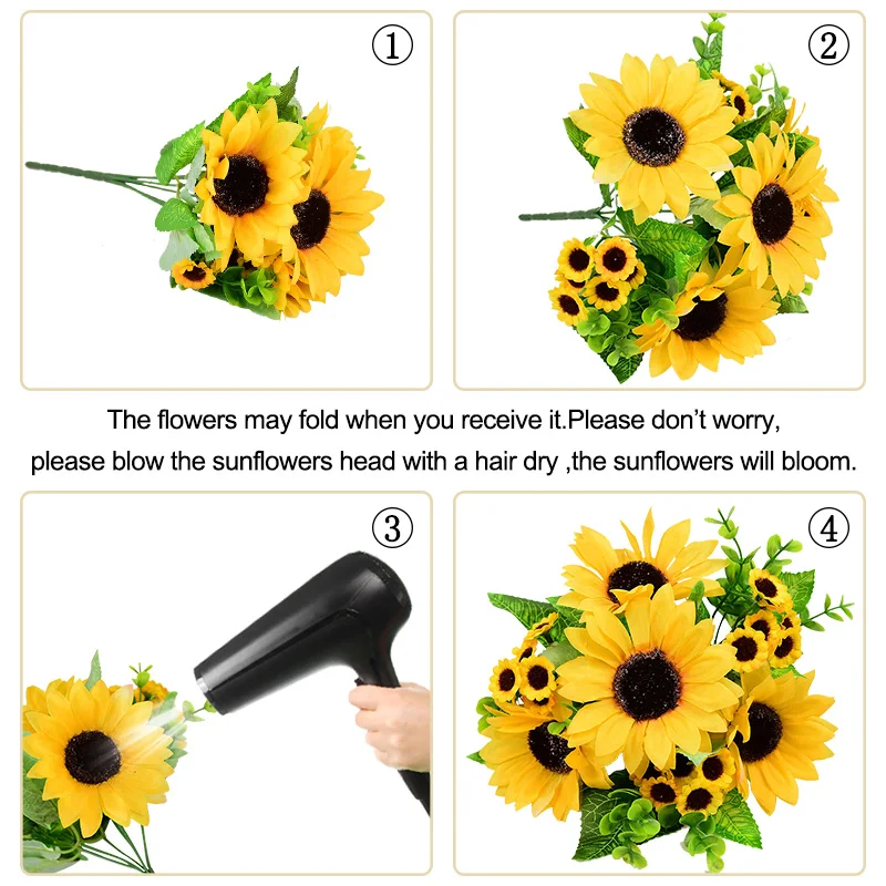 

7 Branch Artificial Sunflower Bouquet Silk Sunflower Fake Flower DIY Wedding Bouquets Centerpieces Arrangements Party Home Decor