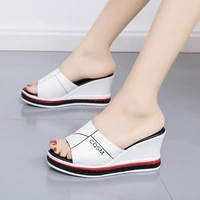 comemore 2021 summer outdoor womens wedges slippers slip on shoes woman flat peep toe breathable soft platform sandals shoes