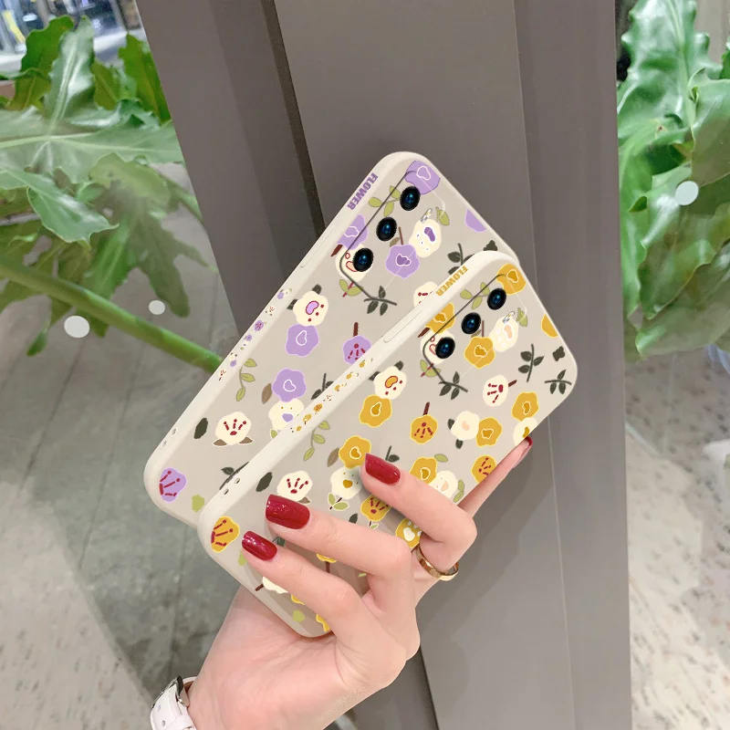 

Floral Liquid Silicone Phone Case For Samsung Galaxy S21 S20 FE S10 Note 20 10 Ultra Plus A72 A52 A42 A32 A71 Soft Back Cover