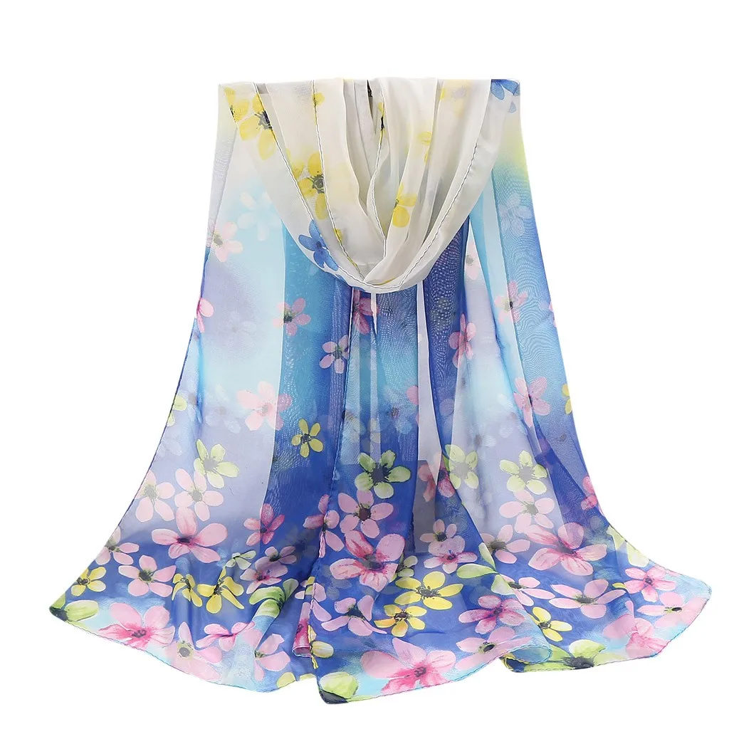 Женская длинная шелковая шаль дизайнерский мягкий шарф с цветочным принтом