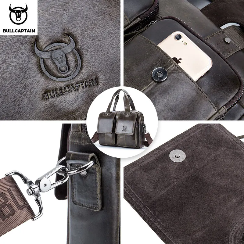 Мужская кожаная сумка BULLCAPTAIN Повседневная деловая мессенджер для ноутбука 14 1
