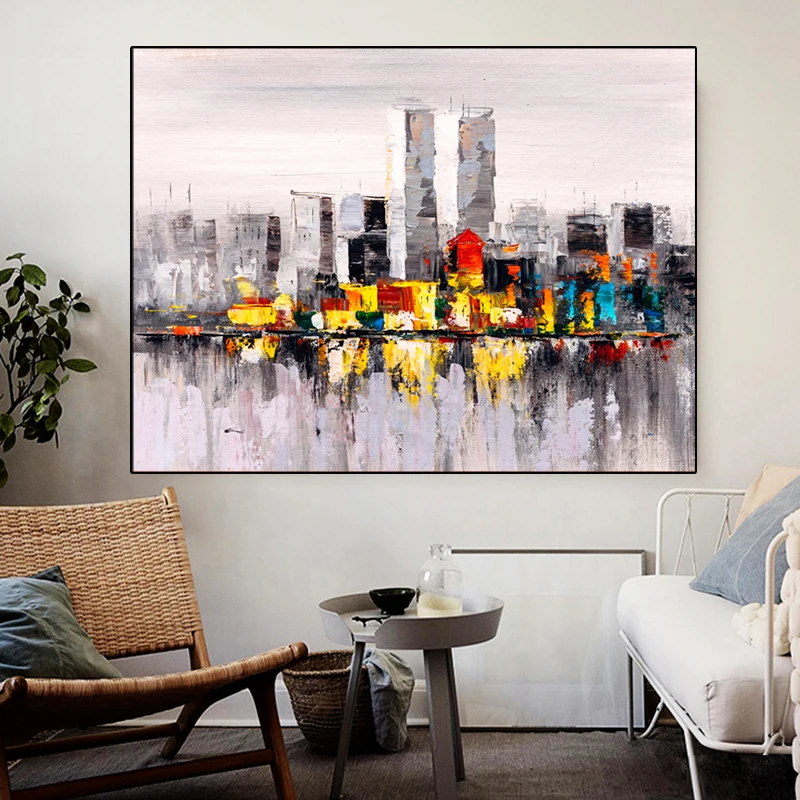 Абстрактная картина маслом холст Париж Нью Йорк Ночной пейзаж современные