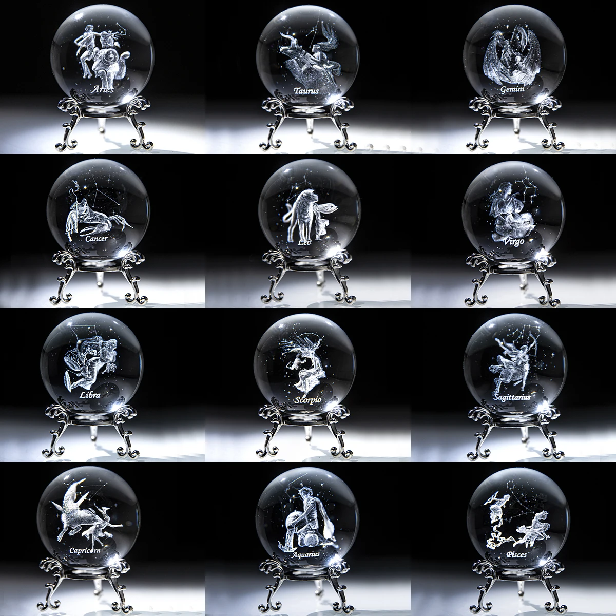 

H&D 60mm 3D 12 Zodiac Star Crystal Ball Laser Carving Glass Ball Crystal Statue Mini Jewelry Craft Home Decoration Birthday Gift