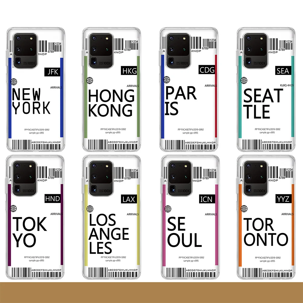 

Air Ticket USA City London Paris Tokyo Label World Clear Case for Samsung Galaxy S8 S10 S9 S10E S20 S21 FE Ultra Plus Note 20 10