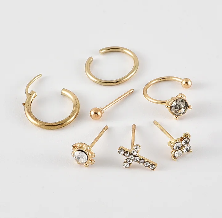 7 шт./компл. женские серьги хрустальный крест бисер геометрическая фигура золотые