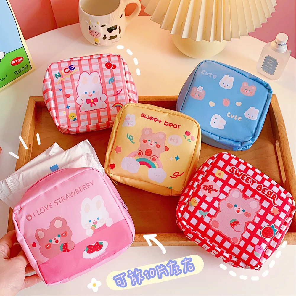 

Bentoy Milkjoy Women Sanitary Napkin Bag Girl Korea Coin Purse Card Case Clear Tampon Bear Dog Storage Holder Waterproof Make up