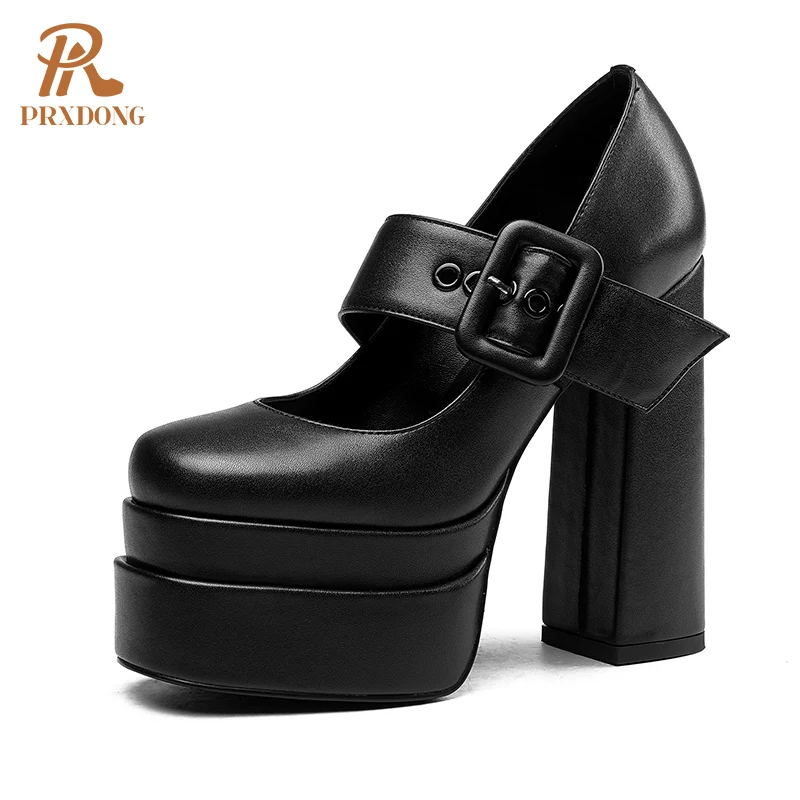 

Women Shoes Spring Fashion Thick High Heels Platform Dress Party Wedding Lady Shoes Retro Mary Janes Woman Pumps Big Size 34-43