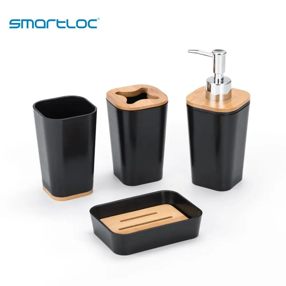 set of 6 smartloc plastic bathroom accessories toothbrush holder toothpaste dispenser case soap box shower storage black free global shipping