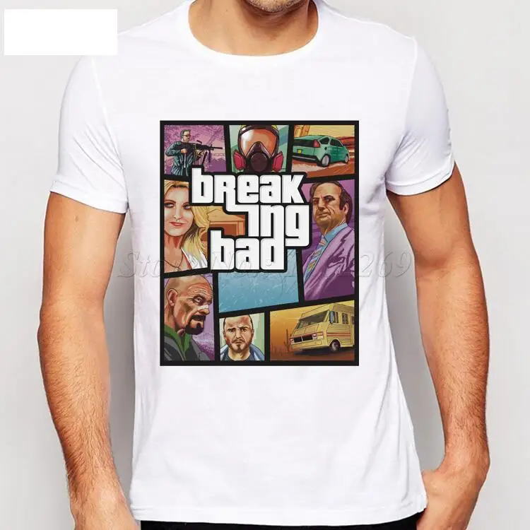 

2018 Hot Sales Breaking Bad Characters Printing Men T-Shirt Short Sleeves Male Basic Tops Famous Boy Cool Tee Shirts