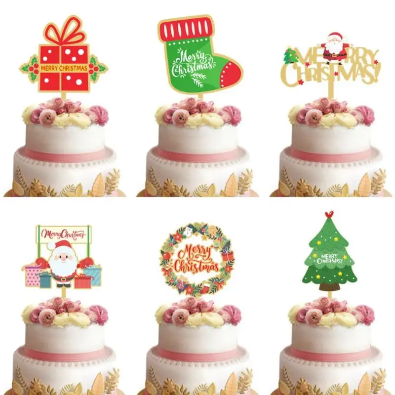 Карточка с подставкой для торта Рождественский мультяшный акриловый цветной