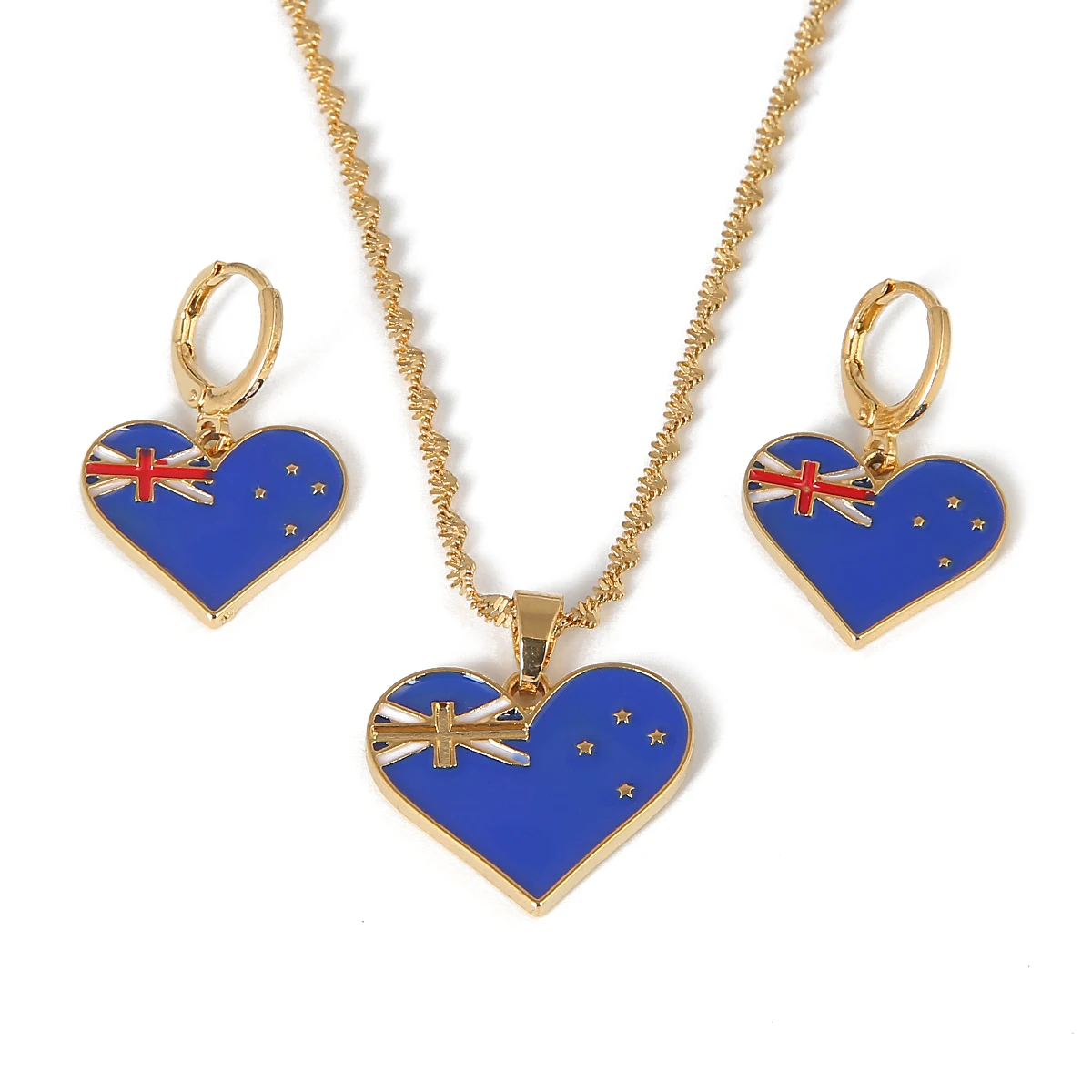 

Enamel Australia Flag Pendant Necklace Dangle Earrings Heart Stainless Steel Australian Maps Patriotic Chain Cute Jewelry Sets
