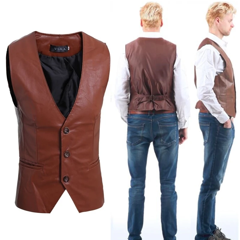 

ZOGAAtank top men men clothing men vest V-Neck simple joker leather slim vest Solid color casual single-breasted outer tank top
