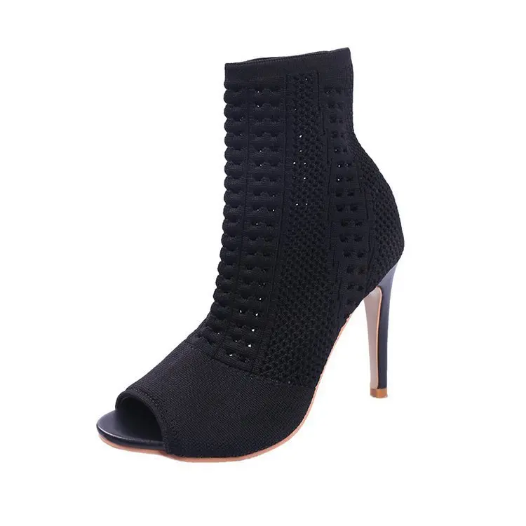 

Elastic Force Knitting Wool Net Boot Fish Mouth Hollow Out Boots Ventilation High With Fine With Cool Boots Woman