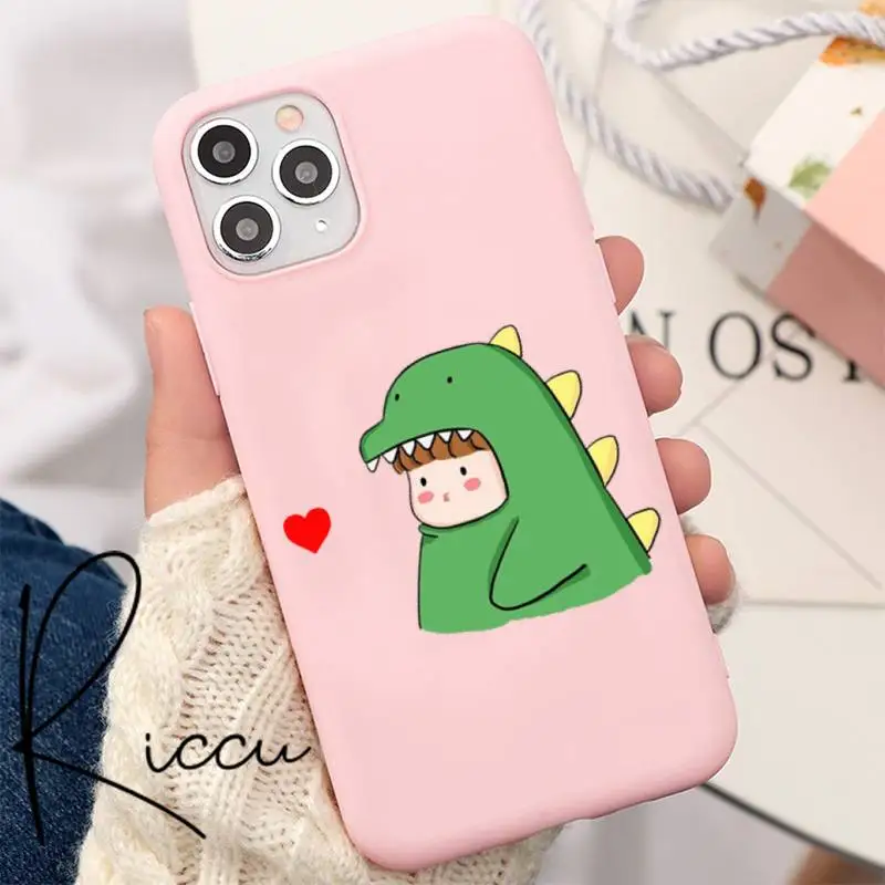 

Cute Dinosaur Phone Case for iPhone 8 7 6 6S Plus X 5S SE 2020 XR 11 12 Pro mini pro XS MAX Candy color soft Silicone back cover