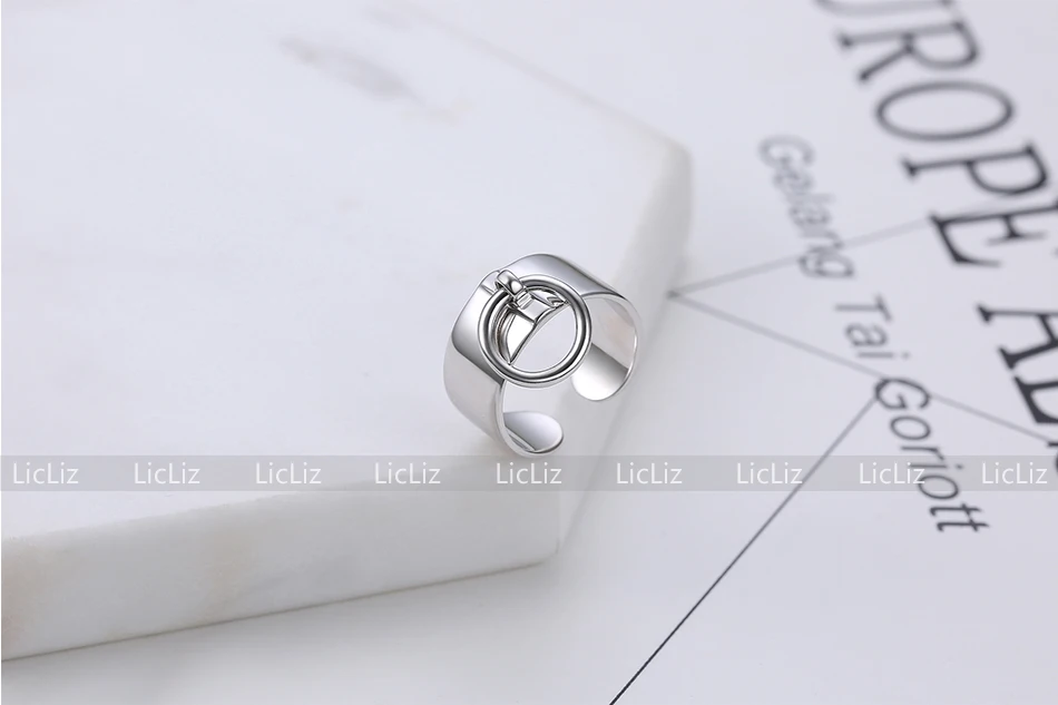 LicLiz, 925 пробы, серебряные, открытые, регулируемые, каффы, кольца для женщин, Круглый Круг, кольцо, ювелирное изделие, Anillos Plata 925 Para Mujer LR0323