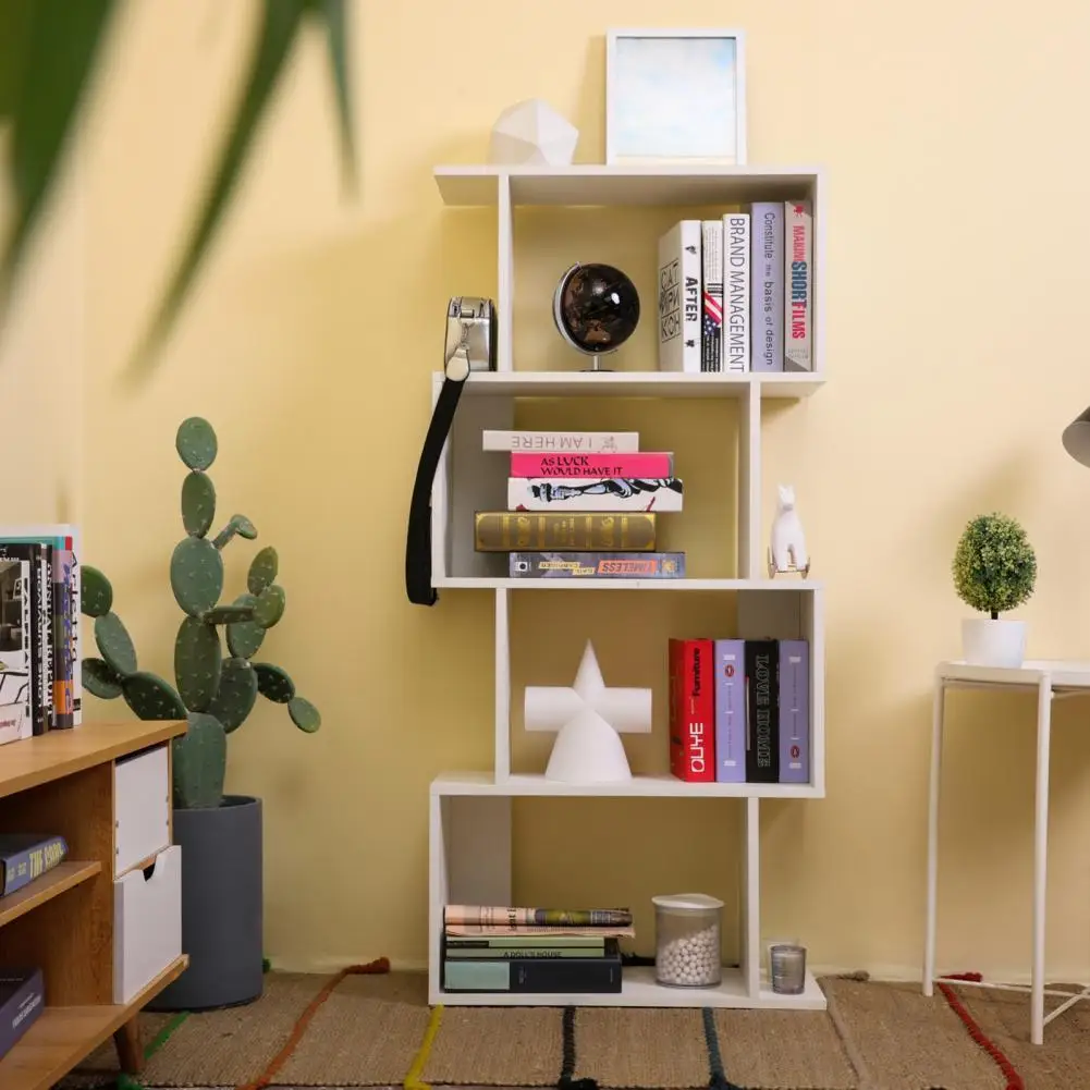 

5 Shelves White Color 4-Tiers Large S-shape Books Display Shelf for Study