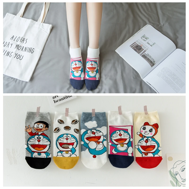 5 pairs Japanese New Cartoon Character Short Socks Women Cute Funny Breathable Street Cotton Happy Gifts for Girls Ankle Socks