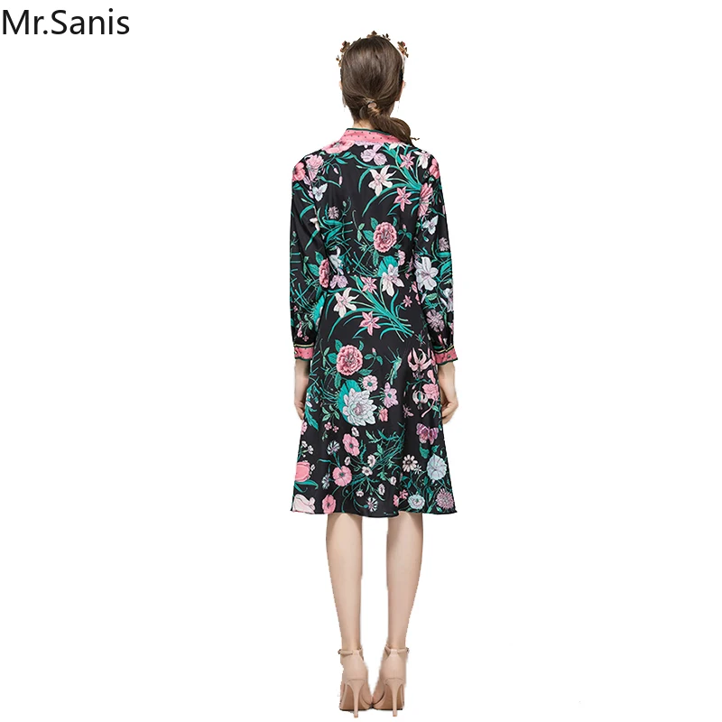 Sanis 2019 Женская Осенняя мода подиумная повседневная черная платье с поясом