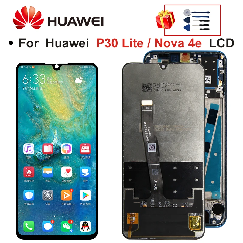 

Дисплей для смартфона, для HUAWEI P30 Lite, Nova 4e, MAR-LX1, LX2, AL01, ЖК, 2312*1080, с рамкой, оригинальный
