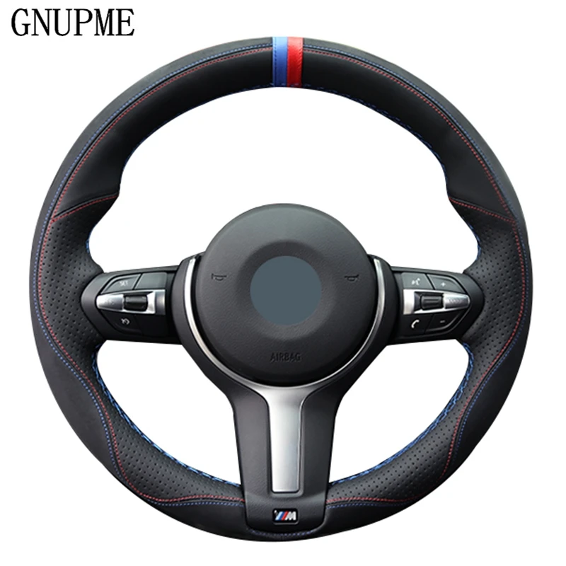 

Black Genuine Leather Suede Car Steering Wheel Cover for BMW M Sport F30 F31 F34 X1 F07 X2 F10 F11 F25 F32 F33 F36 X3 F39 F48