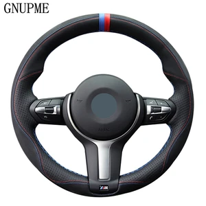 black genuine leather suede car steering wheel cover for bmw m sport f30 f31 f34 x1 f07 x2 f10 f11 f25 f32 f33 f36 x3 f39 f48 free global shipping
