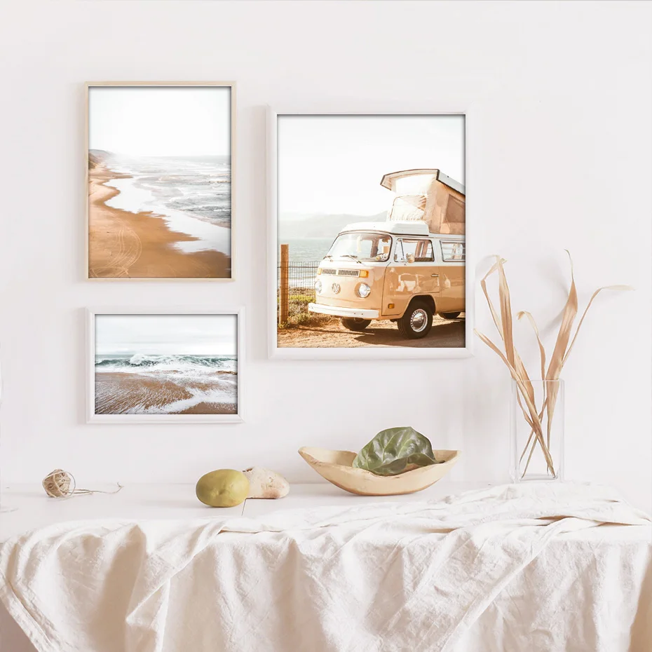 Bohemia Sea Beach Bus Waves Sailboat Canvas Painting Wall Art Nordic Posters and Prints Pictures for Living Kids Room Decor | Дом и сад