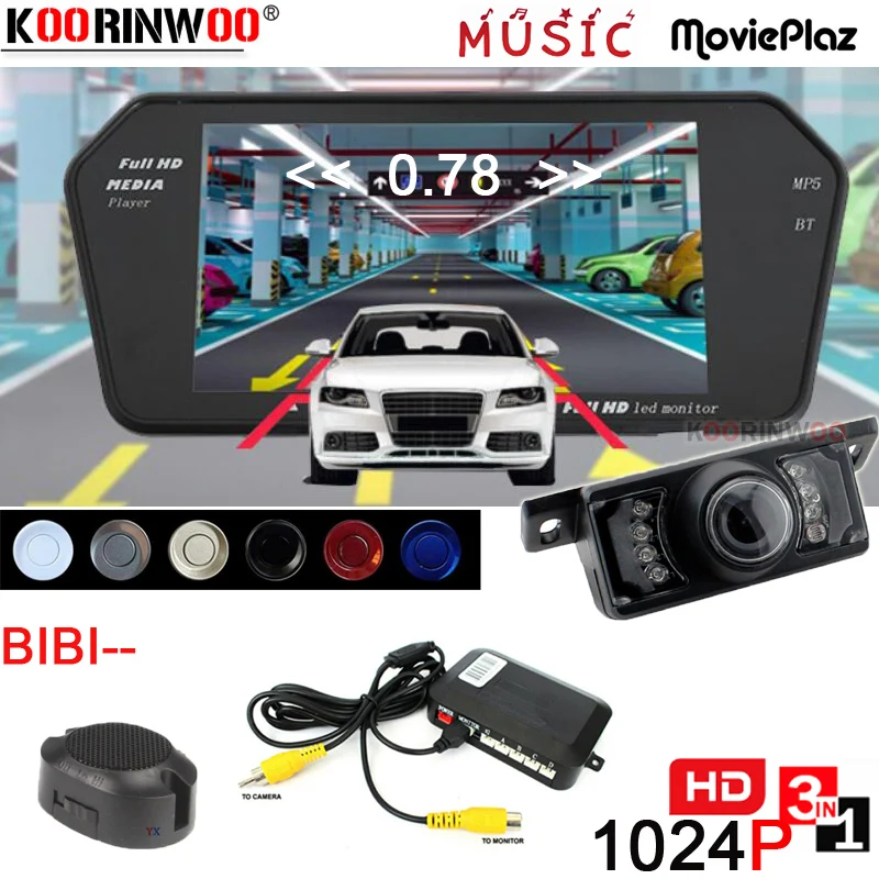 

Автомобильный монитор Koorinwoo с высоким разрешением 1024P 7 "TFT ЖК-монитор заднего вида Автомобильный зуммер Датчики парковки камера Для Седана хэтчбека