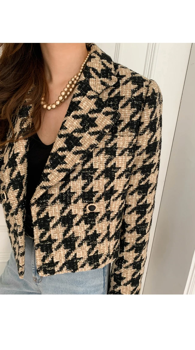 

ZCSMLL Korean Chic Autumn Winter Jacket Suit Collar Double Breasted Loose Short Cardigan Thickened Plaid Casual Coat Woman