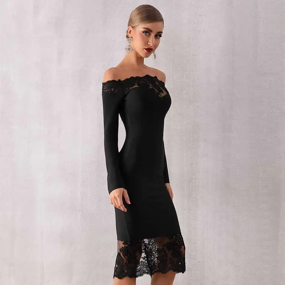 Seamyla, новинка, женское Бандажное платье, Vestidos, с вырезом лодочкой, кружевное, для знаменитостей, вечерние, сексуальное, винно-красное, черное, облегающее, Клубное платье