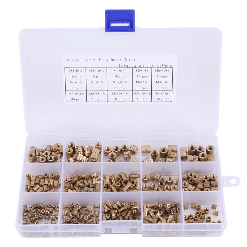 

370PCS M2 M3 M4 M5 Internal Thread Knurled Nut Brass Thread Insert Insert Nut Sorting Kit