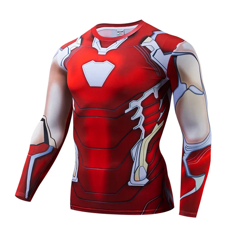 Мужская быстросохнущая компрессионная футболка с длинным рукавом и 3D принтом