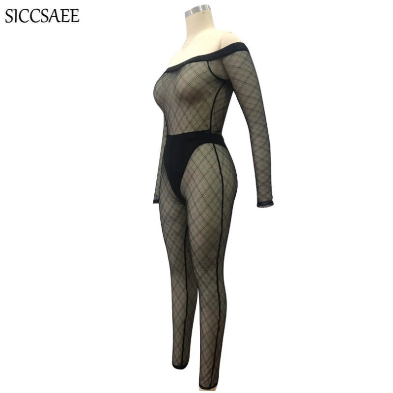 Комбинезон женский сетчатый с открытыми плечами пикантный прозрачный
