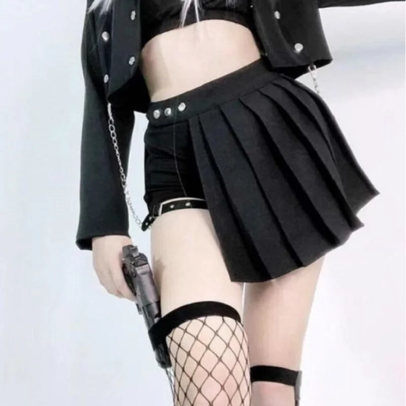 Женская плиссированная юбка Harajuku готическая Черная красная зеленая клетчатая с