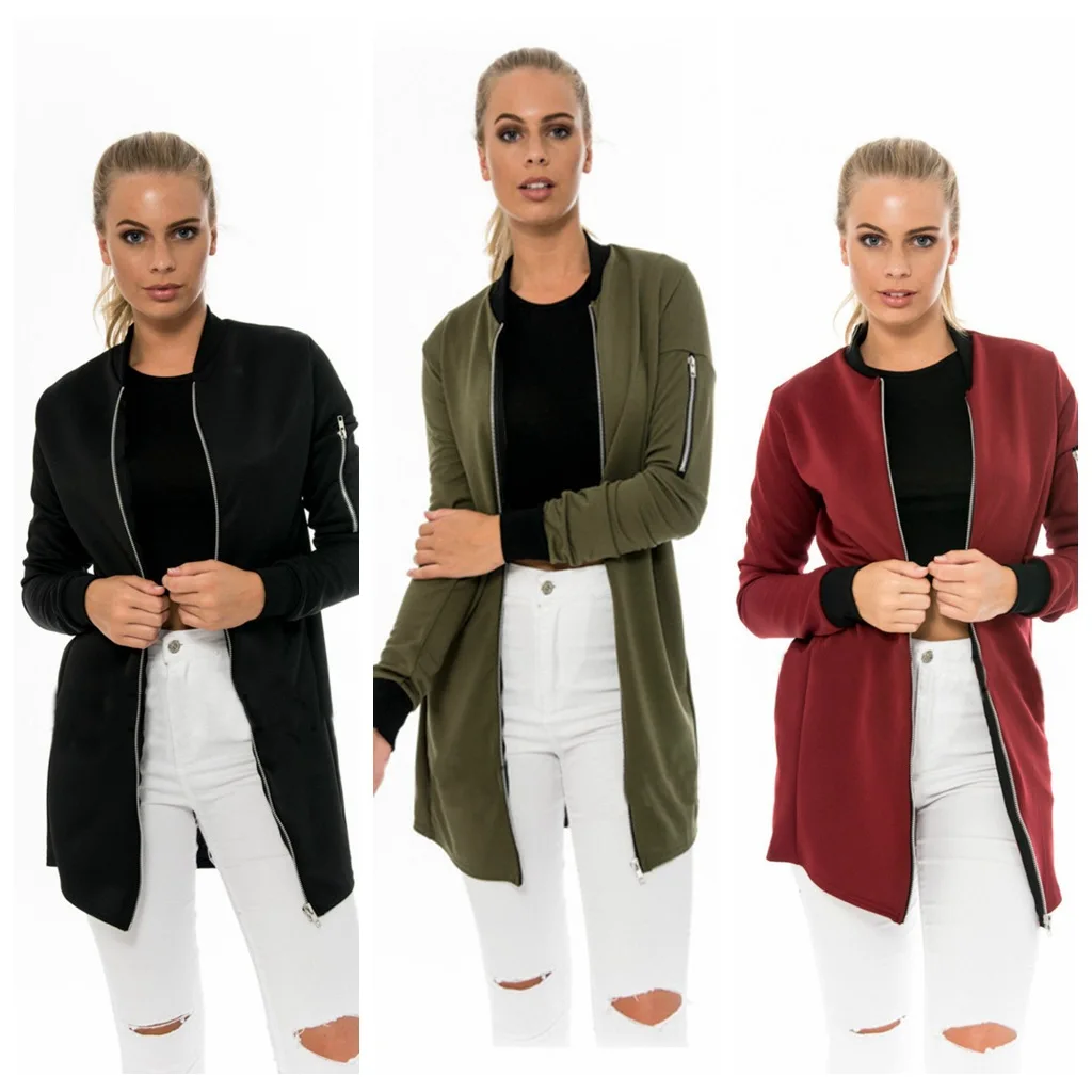 Осень новое обновление Женская длинная куртка кардиган с застежкой молнией для