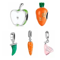 carrot shape apple turkey leg orange enamel food charms fit charms bracelet original silver 925 fine jewelry making