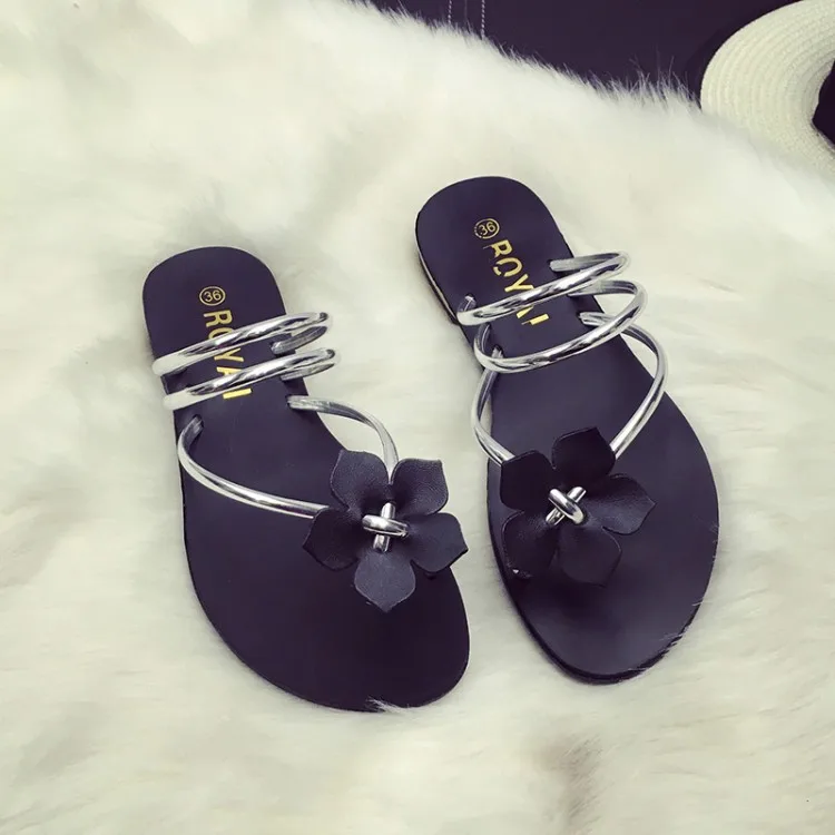 

Slippers Women Summer Shoes Beige Heeled Sandals Pantofle Rubber Flip Flops Slides Flower Black Soft Flat 2021 Hawaiian Floral F