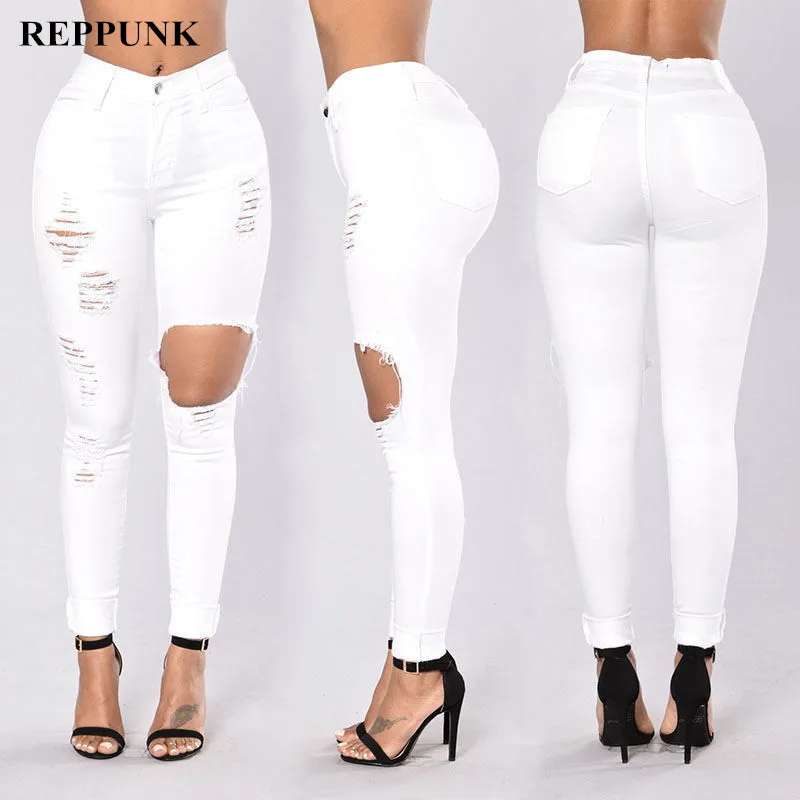 REPPUNK/2019 Новое поступление женские повседневные джинсы с высокой талией и