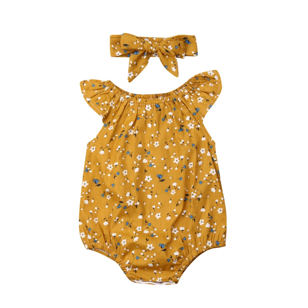 

Sleeveless Floral Bodysuit Headband 2PCS Jumpsuit Playsuit Outfit Children Summer Clothing Newborn Infant Baby Girl Clothes
