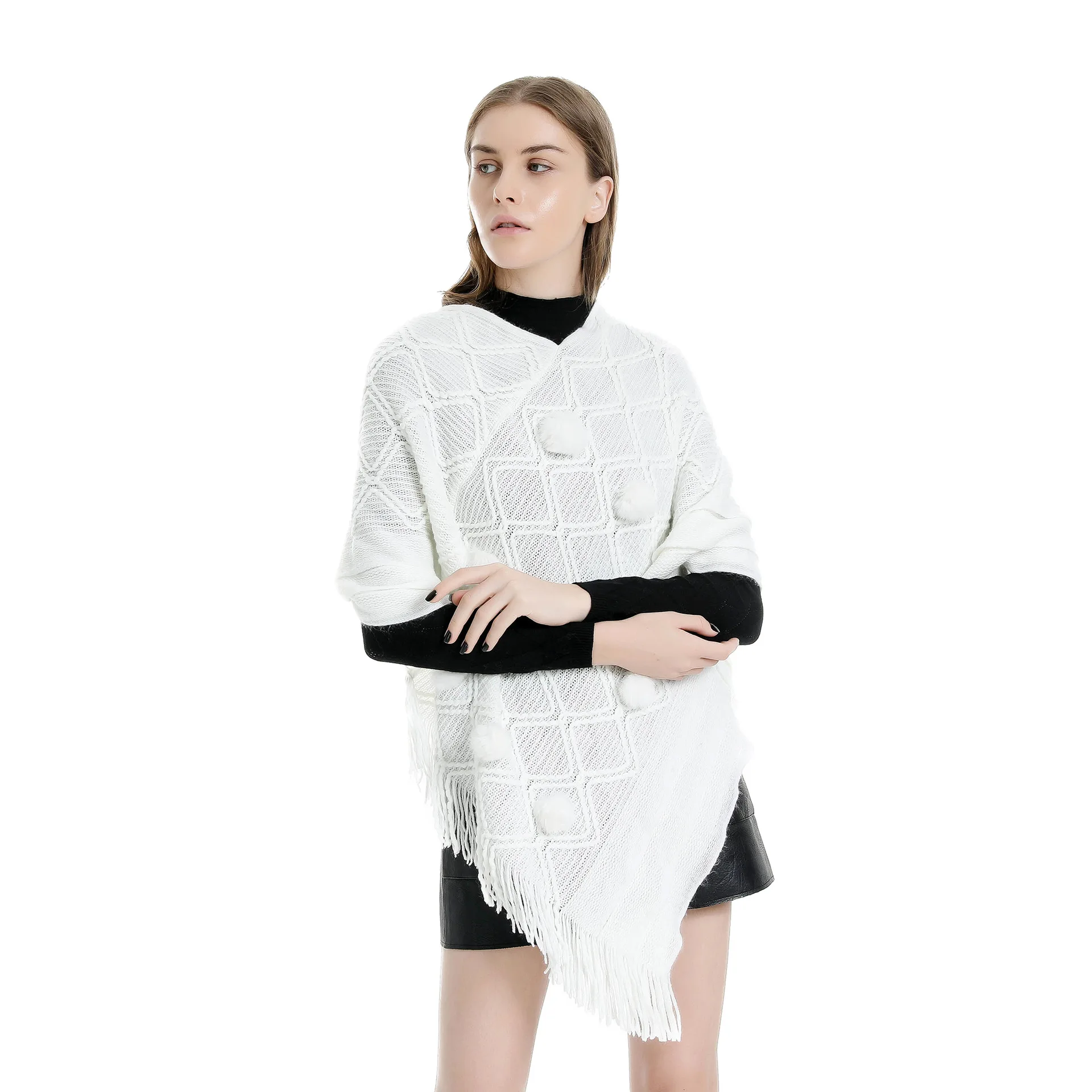 2019 зима осень женская кисточка мех пончо накидка кардиган обертывание шаль