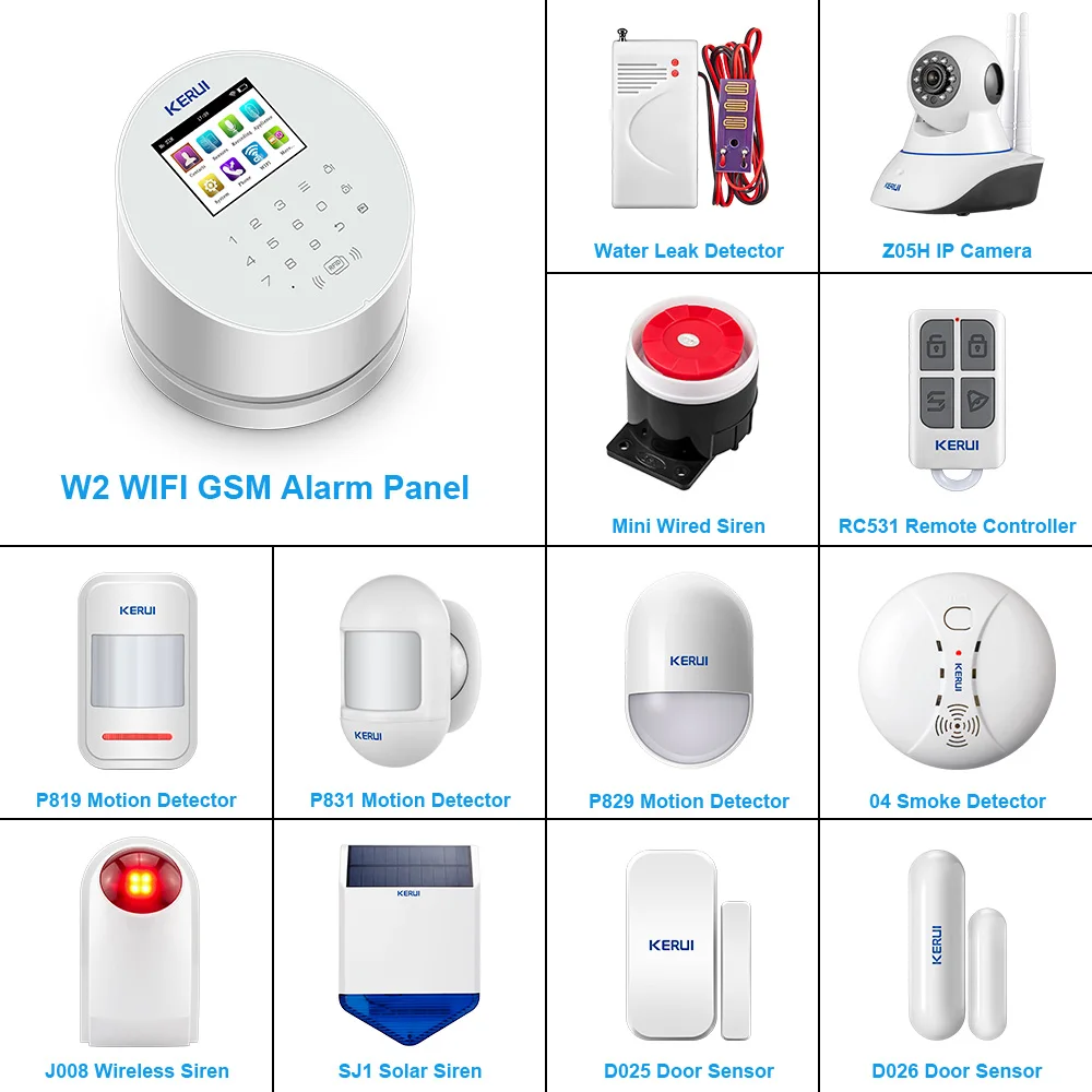 

KERUI DIY Kit W2 WIFI GSM Alarm System 2.4inch Touch Panel Home Security Motion Detector Door Sensor Buglar Alarm System