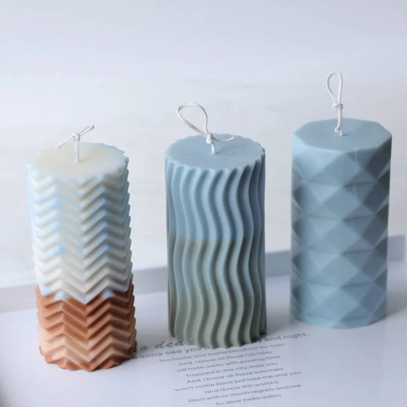 

3D Cylinder Stripe Wave Candle Mold Silicone Clay Soap Mould for Making Soy Wax Beeswax Candles Handmade Art Craft