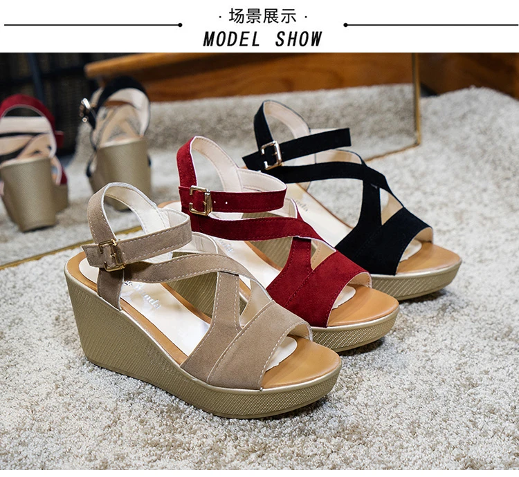 

2021 Women Ladies Women Fish Mouth Non-slip Platform Slope High Heels Sandals Buckle Strap Sandals Outdoor Style for Women