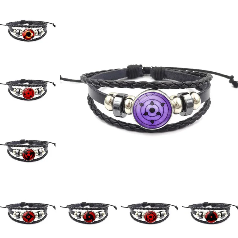 Браслет в стиле аниме нарутос Шаринган винтажные кожаные браслеты с фигурками