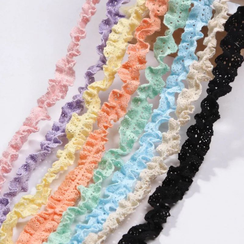 Elastic Ruffle Ribbon 25mm Embroidery Hollow Tweed Lace Trim Bag Tape DIY Hair Bow Hat Sewing Accessories Bouquet Cotton Webbing
