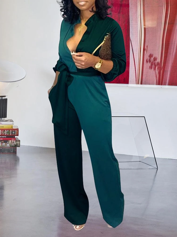 Женский комбинезон на пуговицах с рукавами фонариками|Женские комбинезоны| |