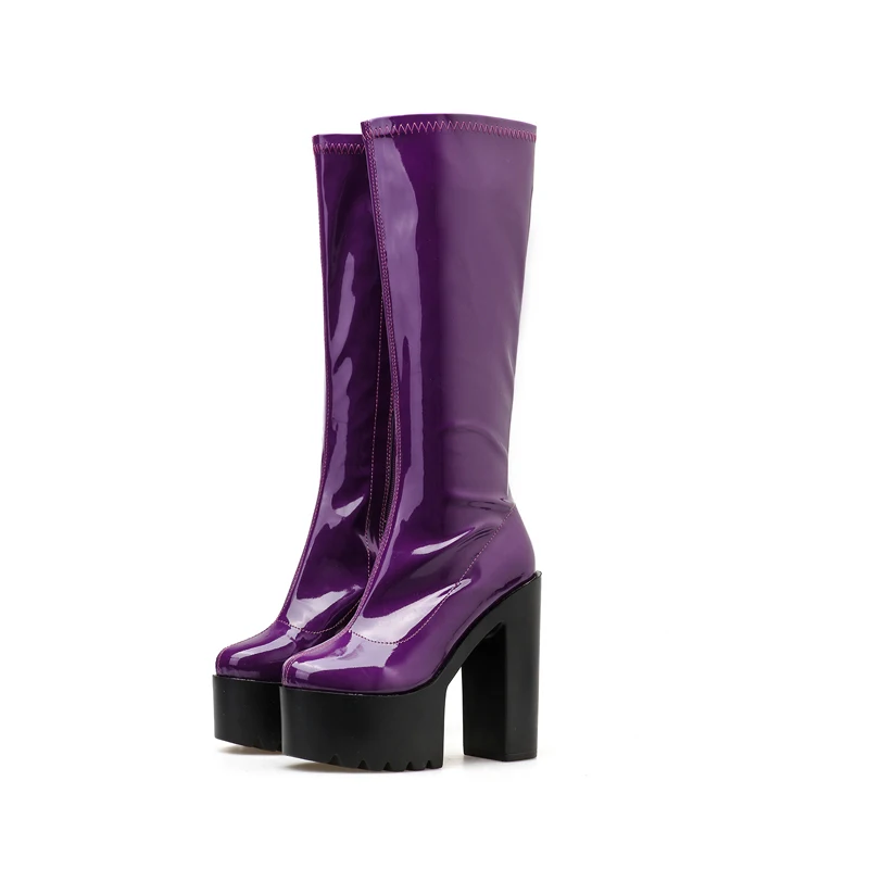 Bottines Femme/фиолетовые ботинки на высоком каблуке платформе в стиле панк с высоким